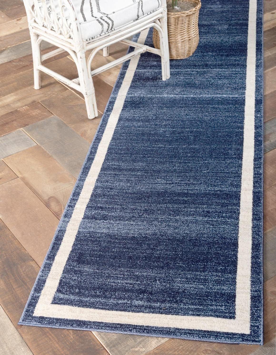 Unique Loom Del Mar Collection – Alfombra Maria (2 pies x 6 pies 1 pulgada, azul marinomarfil)
