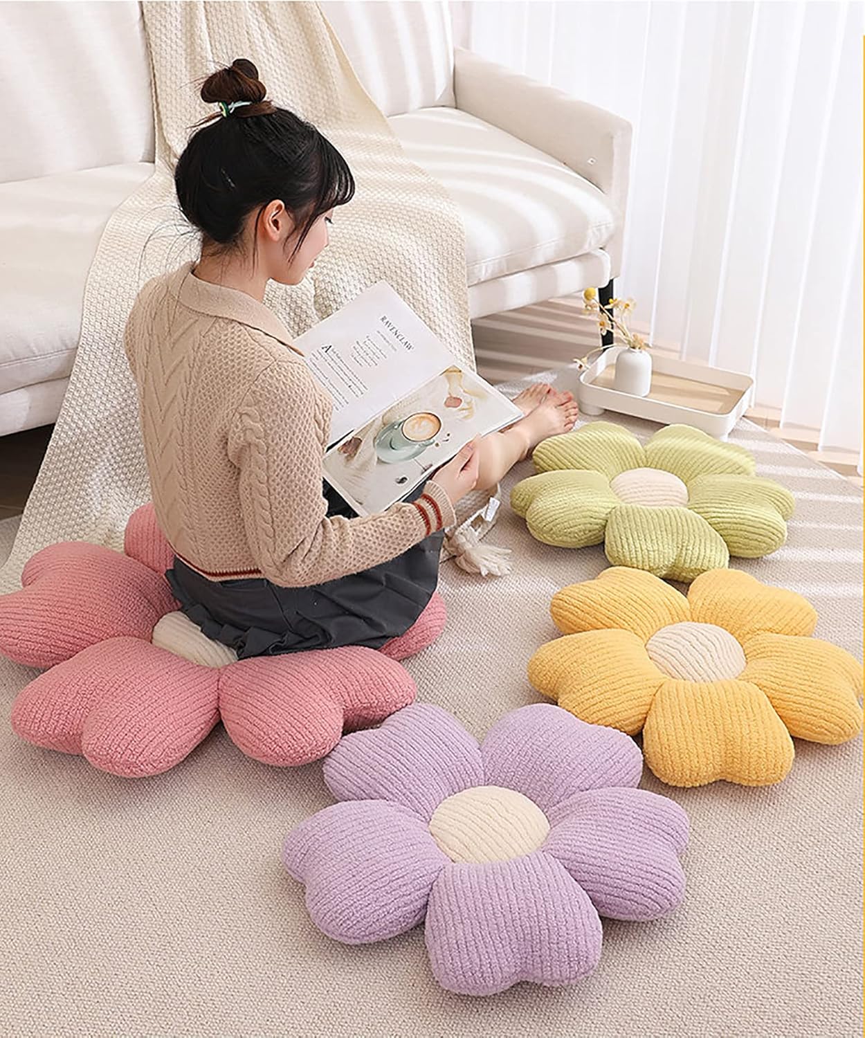 Almohada de pétalos de felpa agradable a la piel. Suave y cómoda, esponjosa y completa, meticulosa mano de obra (19 pulgadas, amarillo)