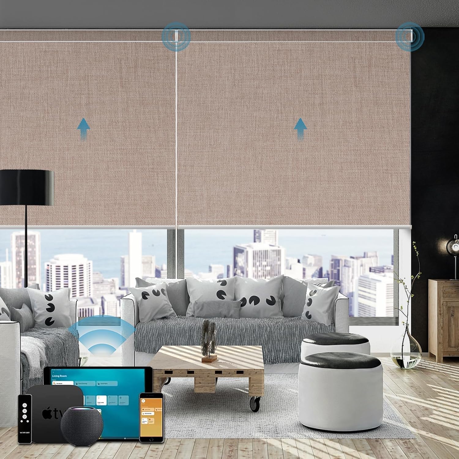 WEFFORT Bouvardia – Persiana enrollable motorizada, 100 % opacas, funciona con Apple Homekit, Alexa, Google Home, control remoto, persianas