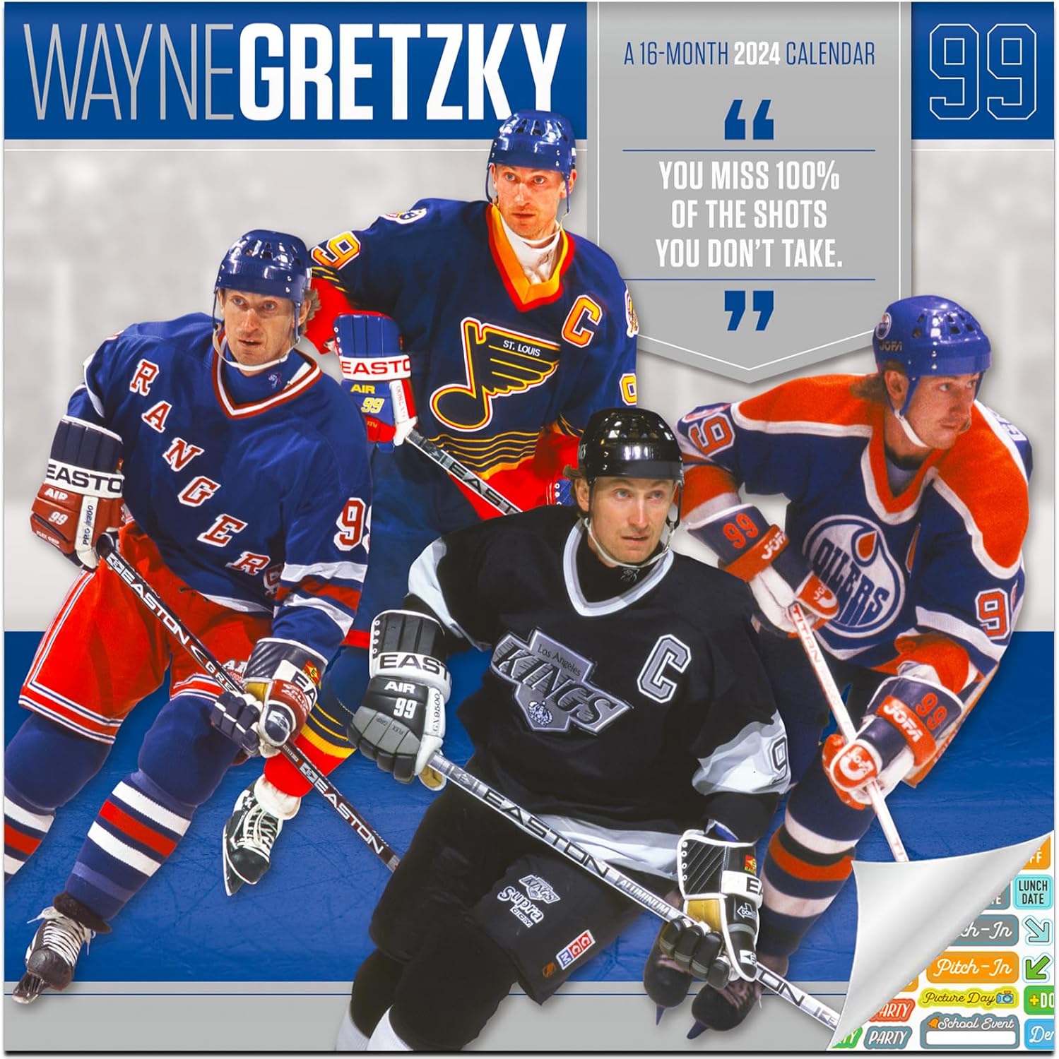 Wayne Gretzky Calendario 2024  Paquete de calendario de pared Wayne Gretzky de lujo 2024 con más de 100 calcomanías de calendario (regalos de hockey