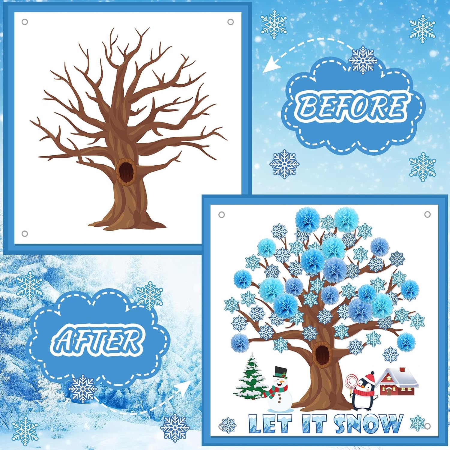 Buryeah Juego de 91 tablones de anuncios grandes en 3D de primavera para decoración de árbol de 47 x 46 pulgadas, fondo de árbol con pompones de