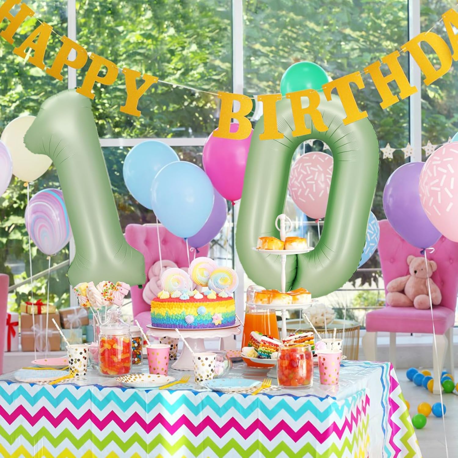 Globos digitales de 40 pulgadas con 10 números verdes de Mylar para helio, fiesta de baby shower, temática de sirena oceánica, suministros de