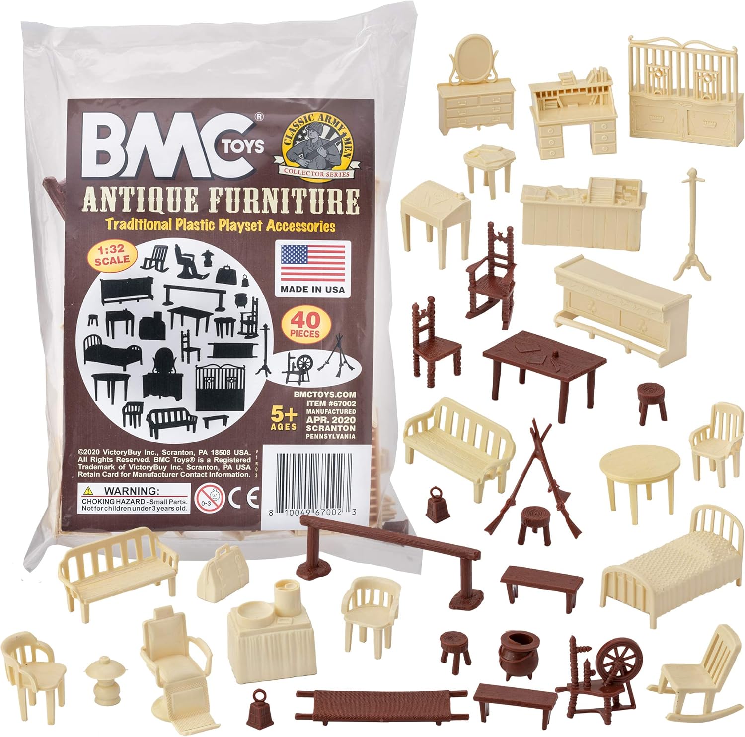 BMC Classic Marx – Muebles antiguos  40 piezas de accesorios de plástico para casa de muñecas