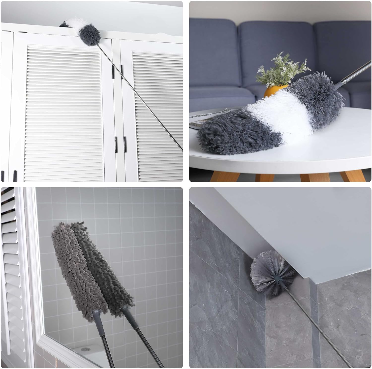 BOOMJOY Plumero de microfibra 4 piezas  Plumeros extensibles flexibles con poste de extensión de 100 pulgadas, plumero de chenilla para limpiar