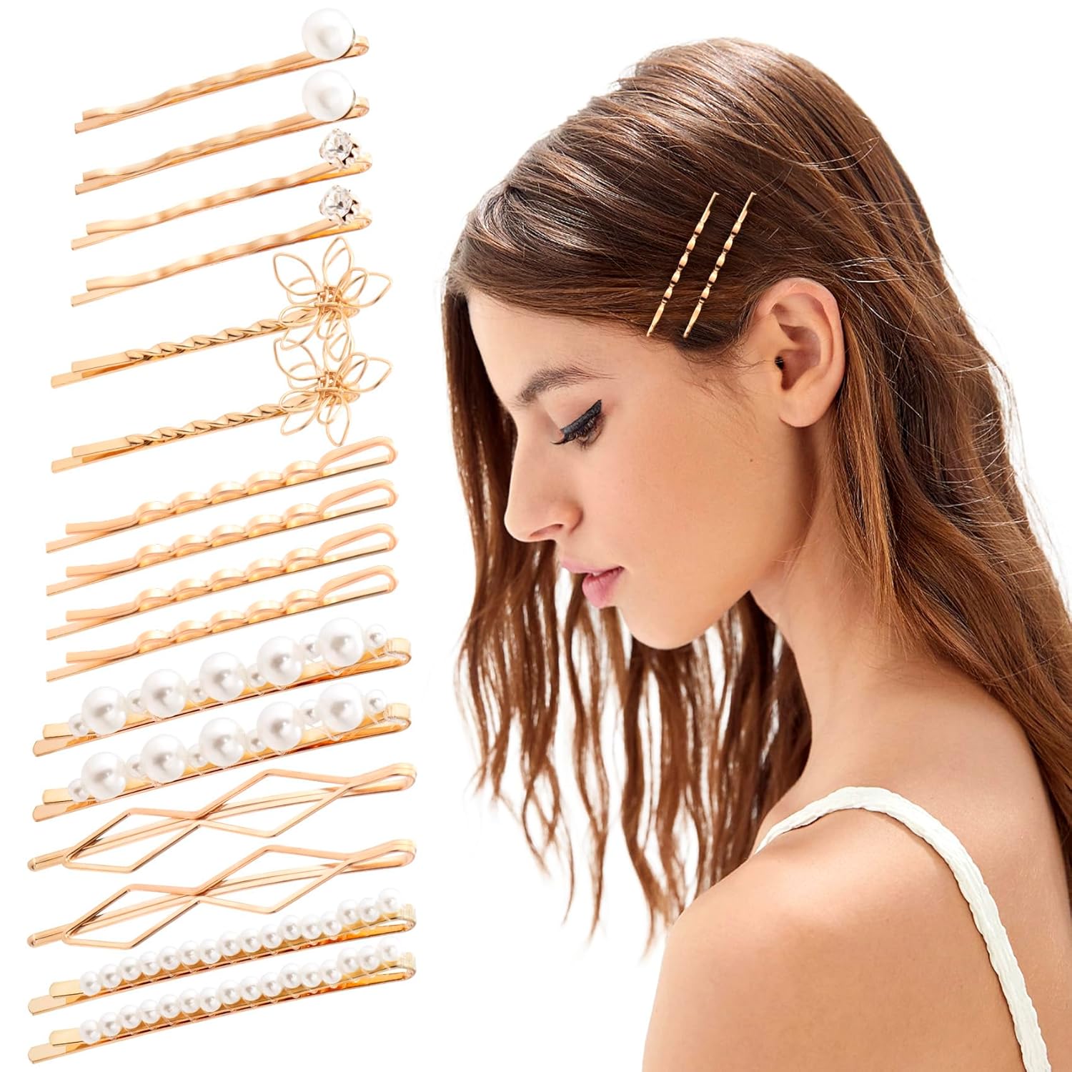 24 horquillas de perlas para el cabello, pinzas decorativas de perlas para el cabello, pinzas de perlas de metal para el cabello, pinzas para el