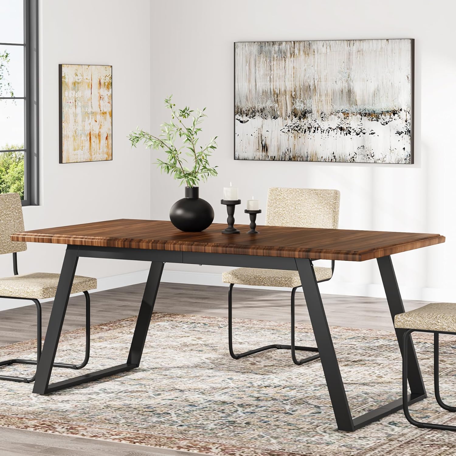 Tribesigns Mesa de comedor para 6 personas, mesa de cocina grande de madera de 63 pulgadas, mesa de comedor rectangular con patas de metal para