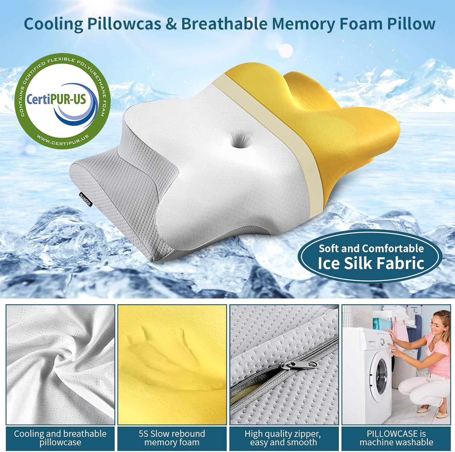 Almohada cervical de espuma viscoelástica para aliviar el dolor de dormir, almohada ergonómica para dolor de hombro, almohada ortopédica de contorno