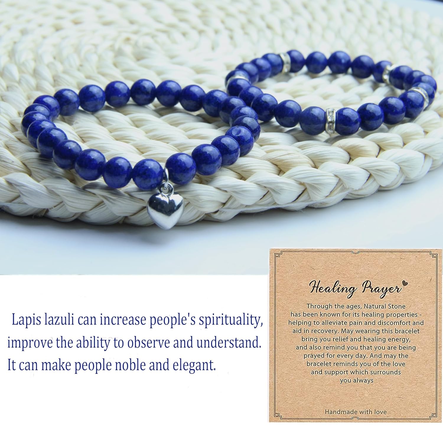 Healing Bracelets for Women – Lapis Lazuli Bracelet – Healing Prayers Crystal Bracelet, 8mm Natural Stone Anti Anxiety Stress Relief Yoga Beads Get