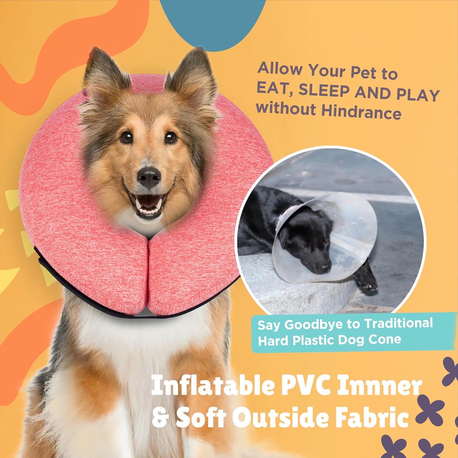 Big Ant Collar inflable protector para perros y gatos, cono suave para perros después de la cirugía, collar de dona para cuello de perro, collar de
