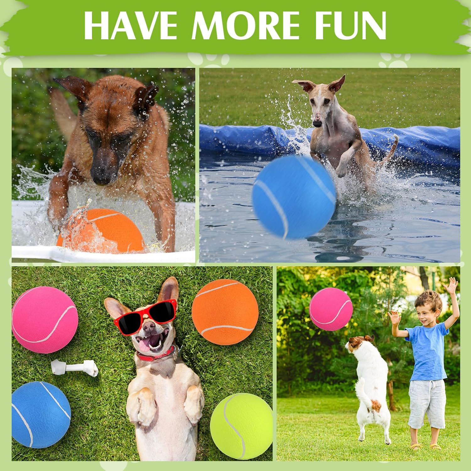 Paquete de 4 pelotas de tenis gigantes inflables para perros de 9.5 pulgadas, pelota de goma grande para interiores y exteriores, pelota de tenis