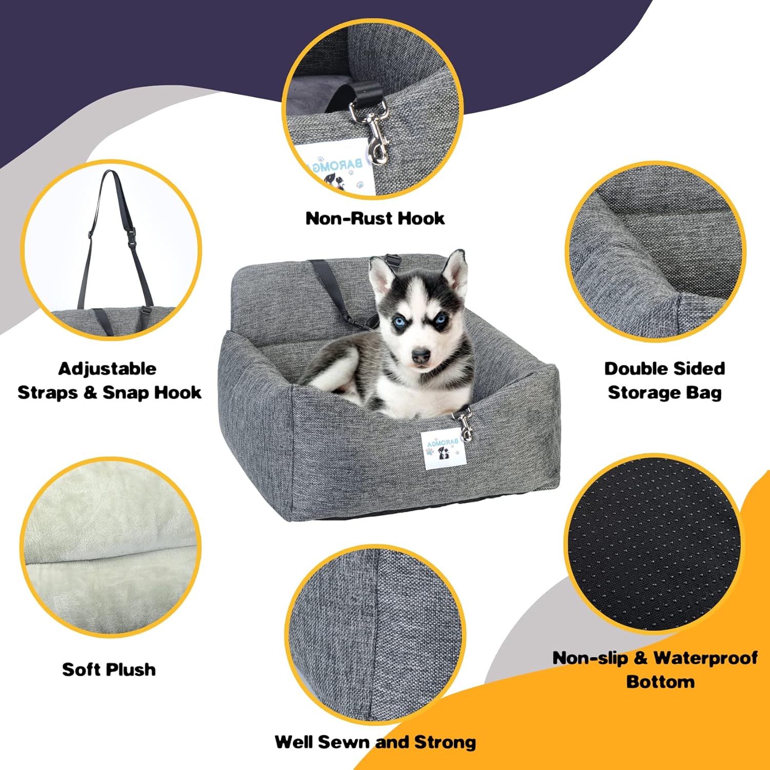 Asiento de coche para perros pequeños, asientos elevadores para mascotas con bolsillos de almacenamiento y correa de clip, cama portátil para