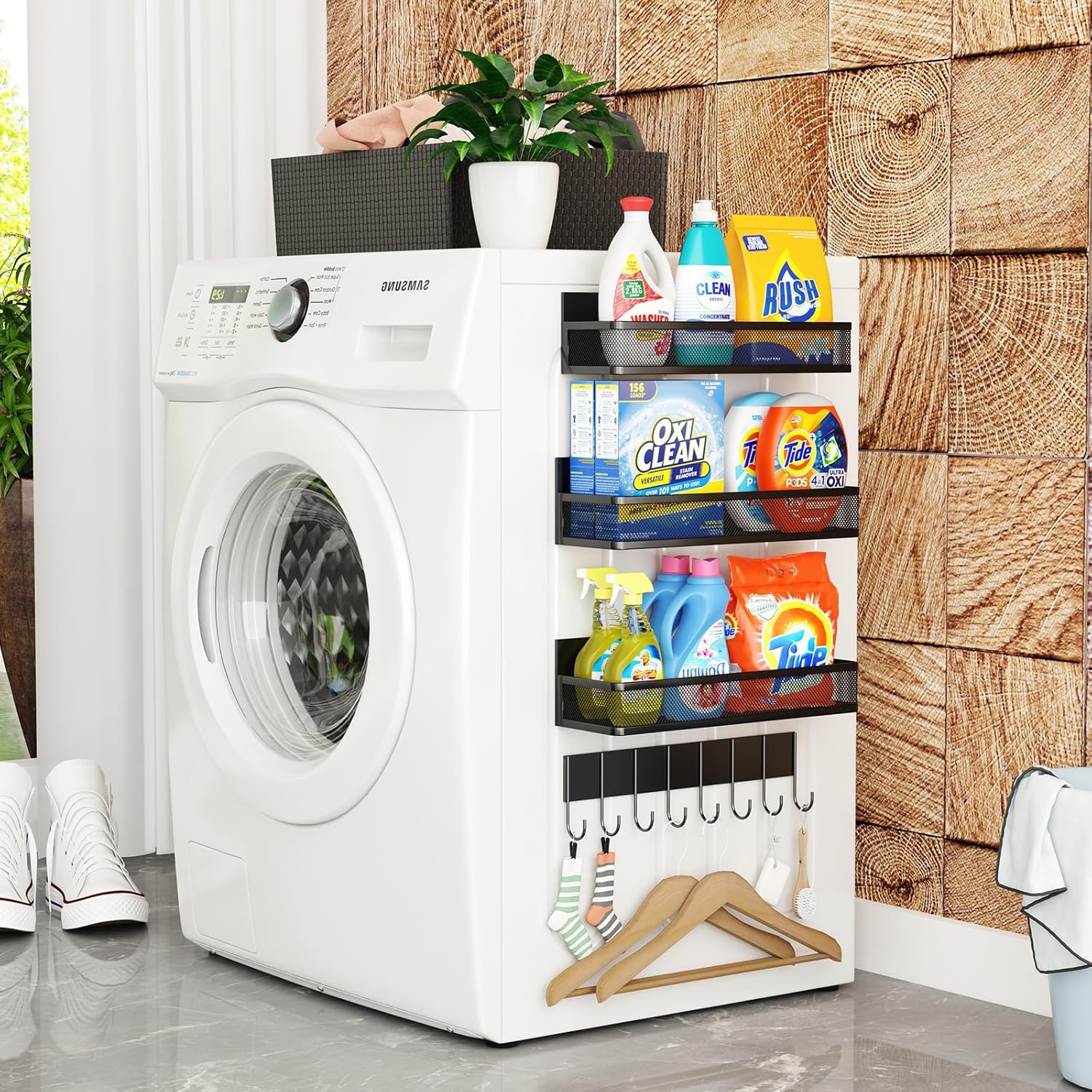 Miyawell Estante magnético para especias para refrigerador, paquete de 4 estantes magnéticos, estantes magnéticos para organización y almacenamiento