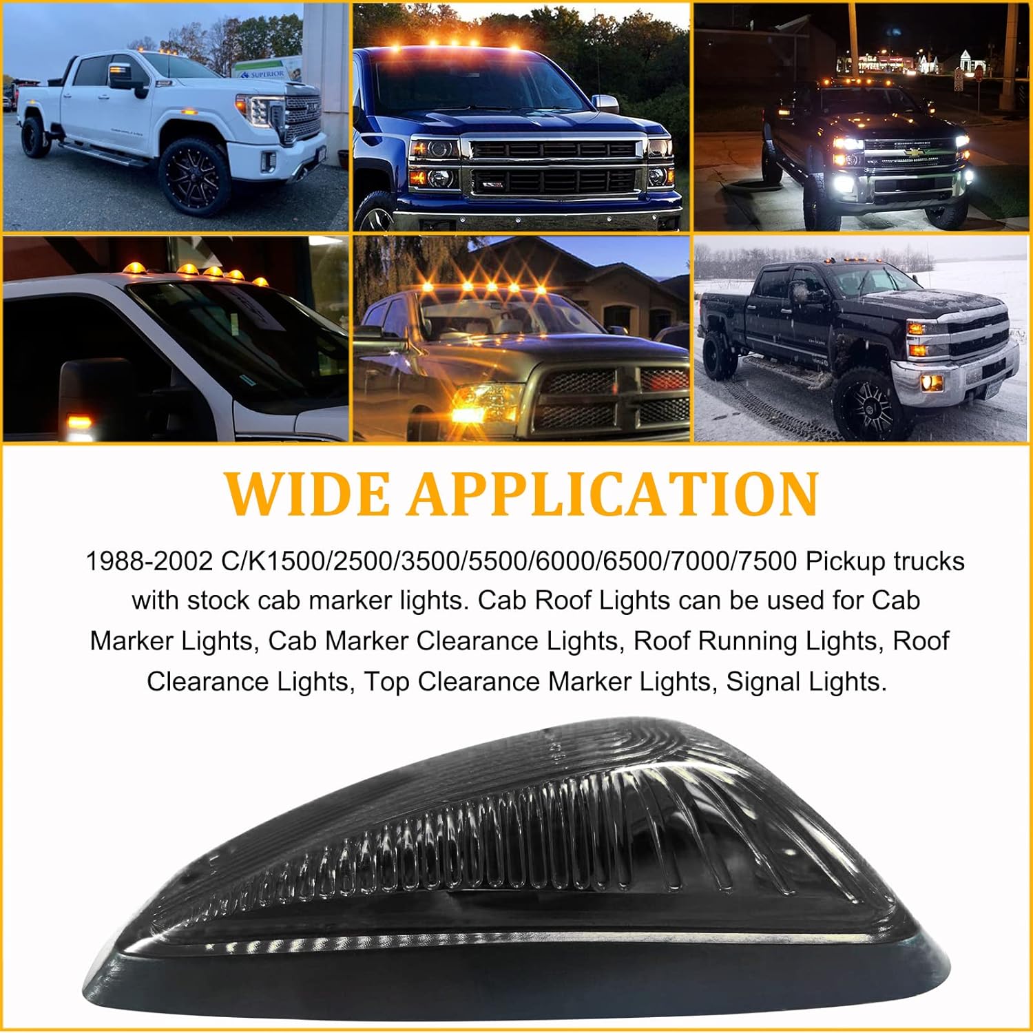 PSEQT 5 luces LED de marcador de techo de cabina compatibles con 1988-2002 CK 1500 2500 3500 5500 6000 6500 7000 7500 12V luces de circulación