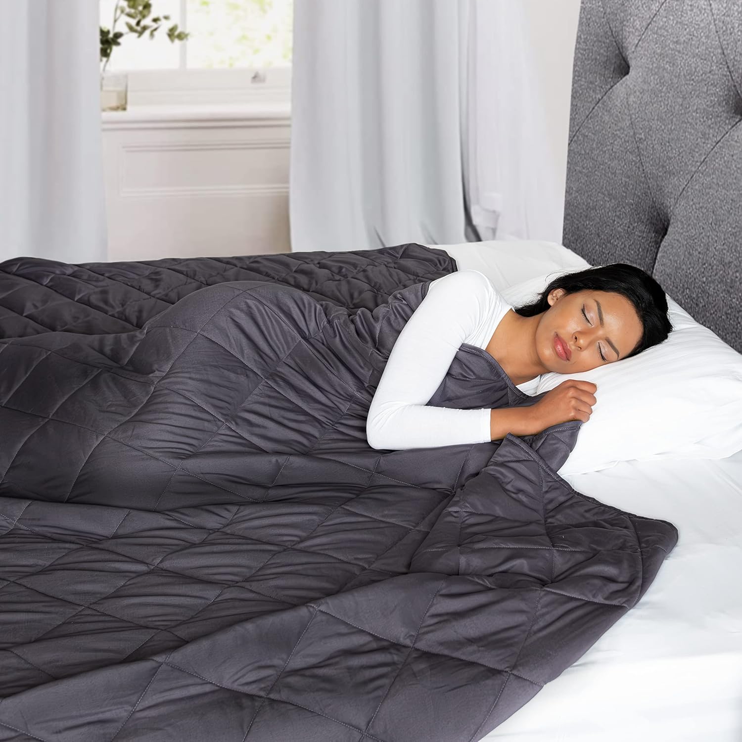Manta con peso para adultos, 86 x 92 pulgadas, 25 libras, tamaño King para parejas, material de microfibra de alta calidad, manta pesada con cuentas
