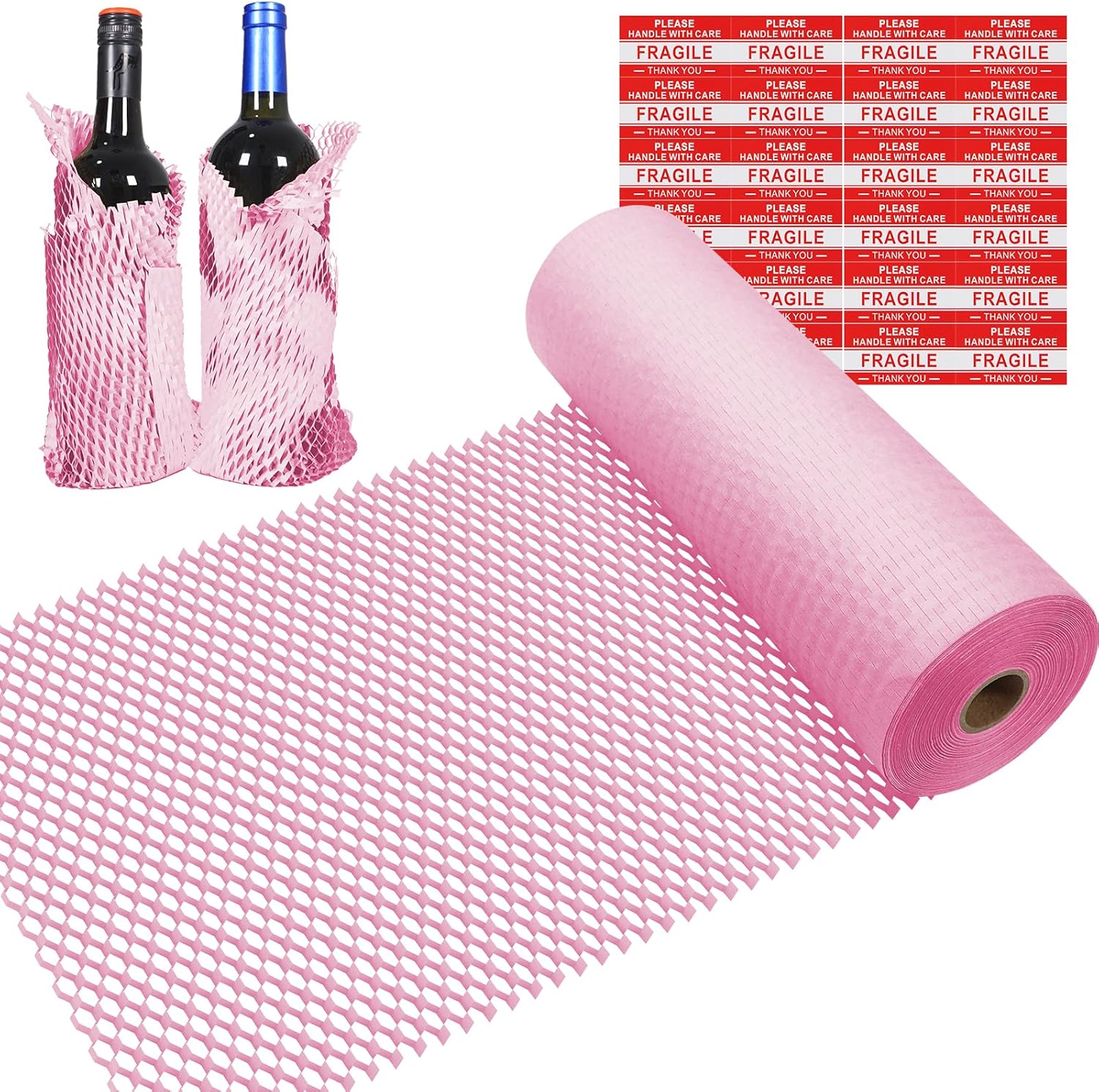 Envoltura de papel de embalaje de panal rosa de 12 x 200 pies, alternativa sostenible al envoltorio de burbujas para envíoregalo, envoltura de papel