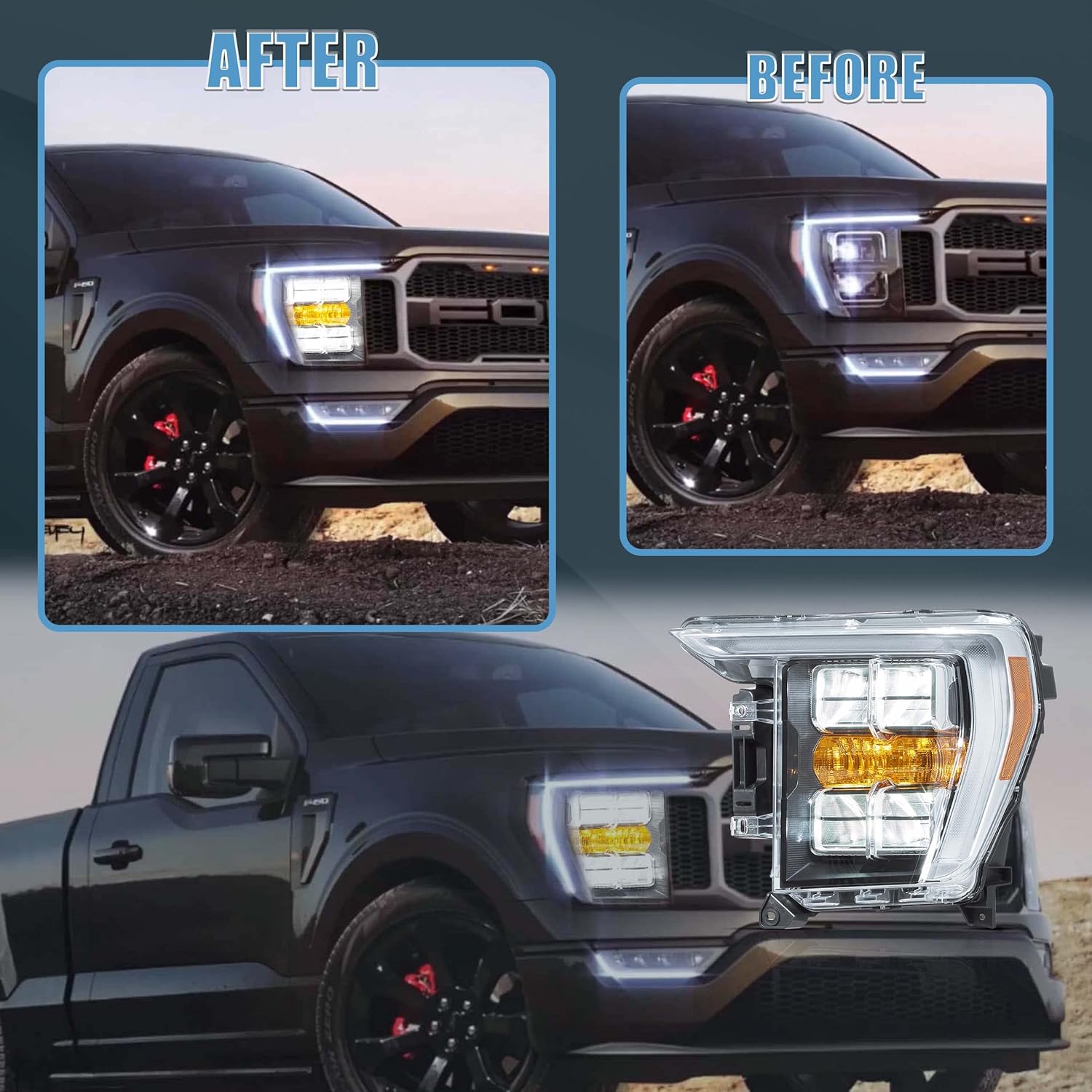 VLAND Conjunto de faros LED para Ford F150 2021-2023 14 generación XL, XLT, Lariat, Tremor, Raptor, King Ranch, Platinum, Limited,
