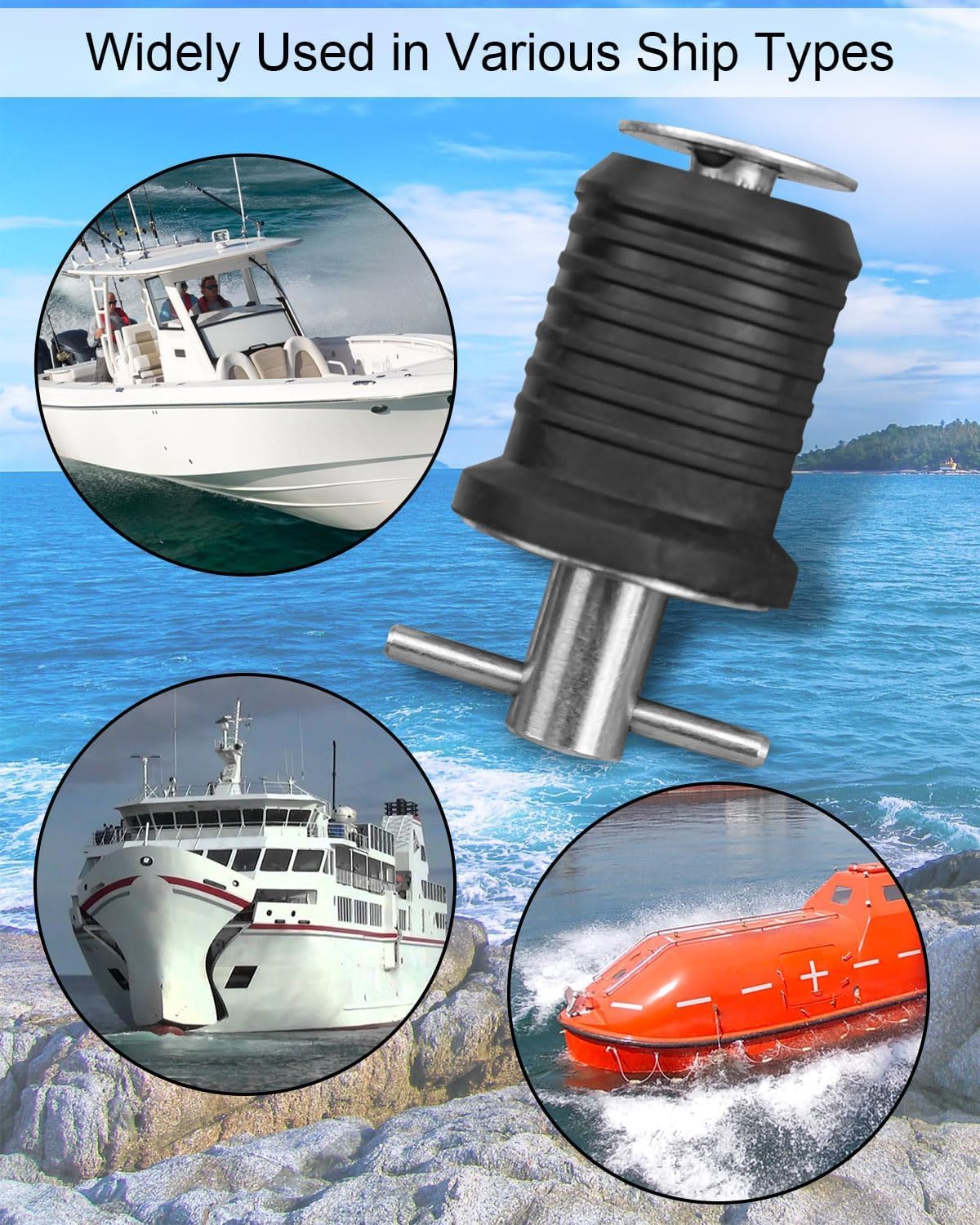 Tapón de drenaje con mango en T de acero inoxidable para desagües de 1 pulgada de diámetro, diseño de tapón de drenaje de barco marino, paquete de 4