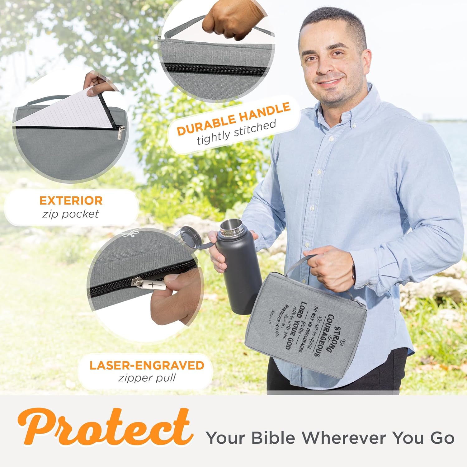 Funda de lona para hombres y mujeres con cremallera para Biblia o libro con asa.