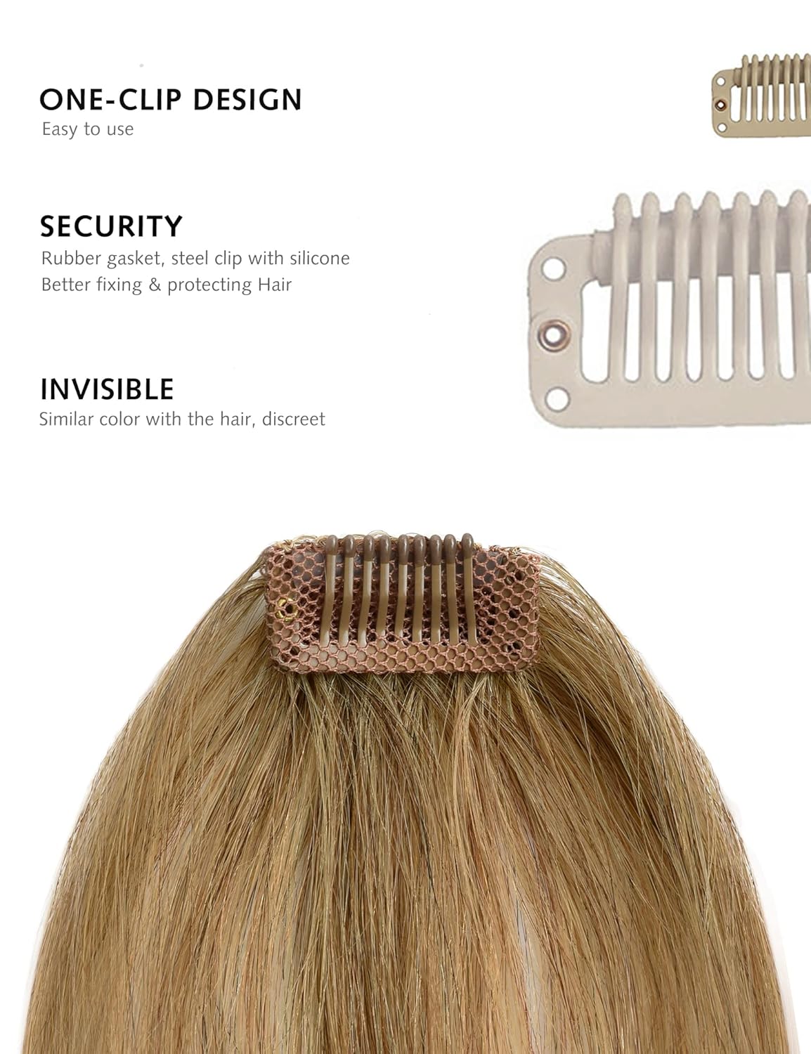 SHEDOWIG Flequillo de cabello con clip, extensiones de cabello humano, clip plano en flequillo, fleco con sienes frontales, clip para el cabello