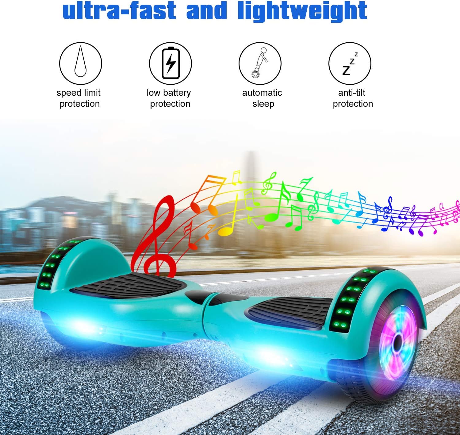 LIEAGLE Hoverboard, 6.5 “auto equilibrio Scooter Hover Board con ruedas Bluetooth luces LED para niños adultos