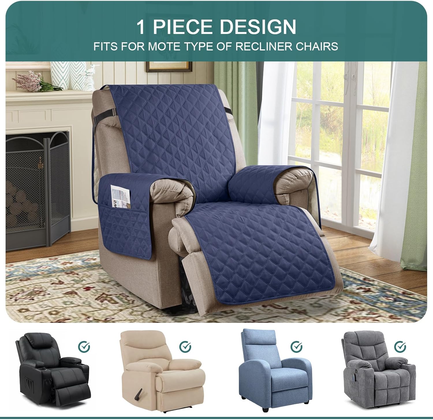 Funda para silla reclinable 100% impermeable, antideslizante, funda de asiento para silla reclinable, lavable, con correas elásticas para niños,