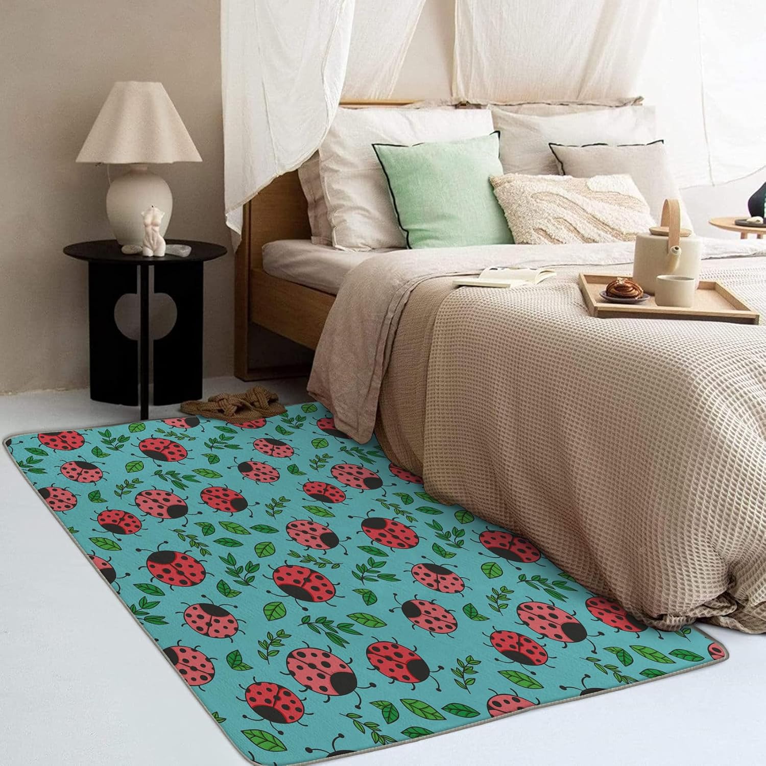 ZDABAOEC Alfombra de mariquita para niños, alfombra de 6 x 8 pies, bonita alfombra de área de insectos para decoración de dormitorio y habitación,