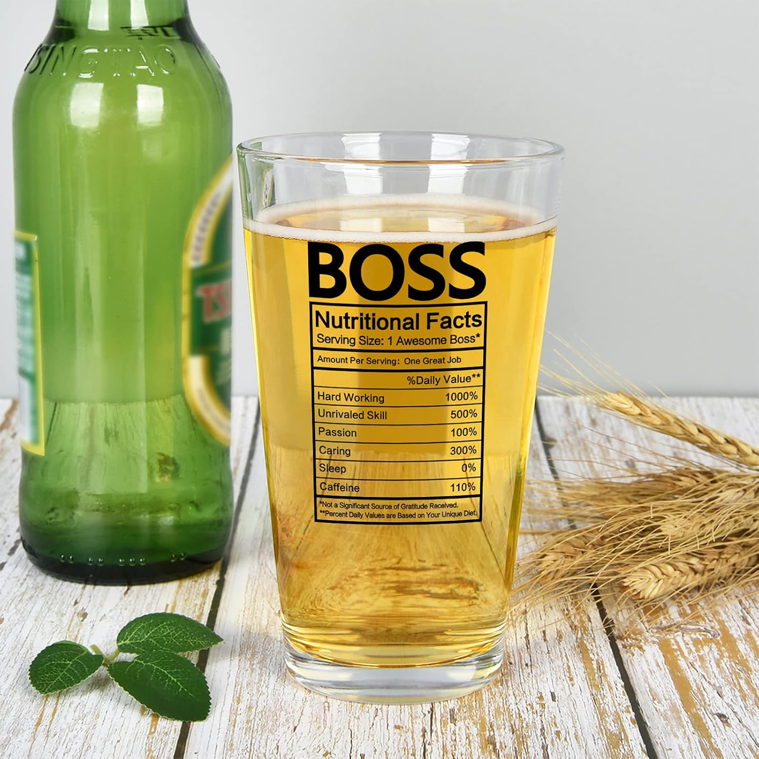Modwnfy Boss Nutritional Facts – Vaso de cerveza, regalos del día del jefe para hombres, jefe, empleador, compañeros de trabajo, amigos, divertido