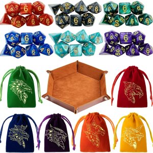 6 juegos de dados poliédricos DND Dungeons and Dragons Rolling Dice para juegos de mesa RPG MTG, dados a granel con seis bolsas con cordón y bandeja 6 juegos de dados poliédricos DND Dungeons and Dragons Rolling Dice para juegos de mesa RPG MTG, dados a granel con seis bolsas con cordón y bandeja