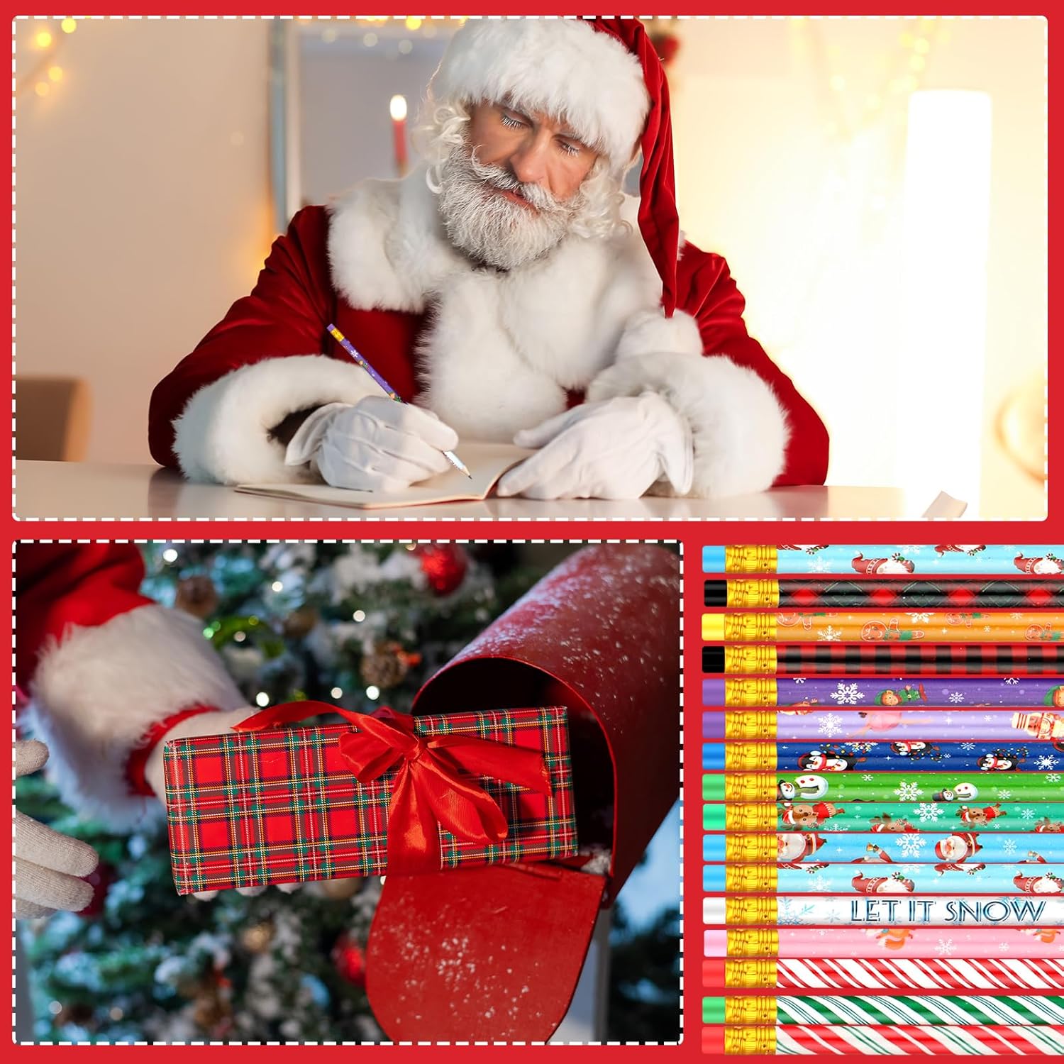 100 lápices de regalo a granel, recuerdos de papelería de vacaciones de invierno para niños, 20 estilos, lápices de madera 2B con borradores para