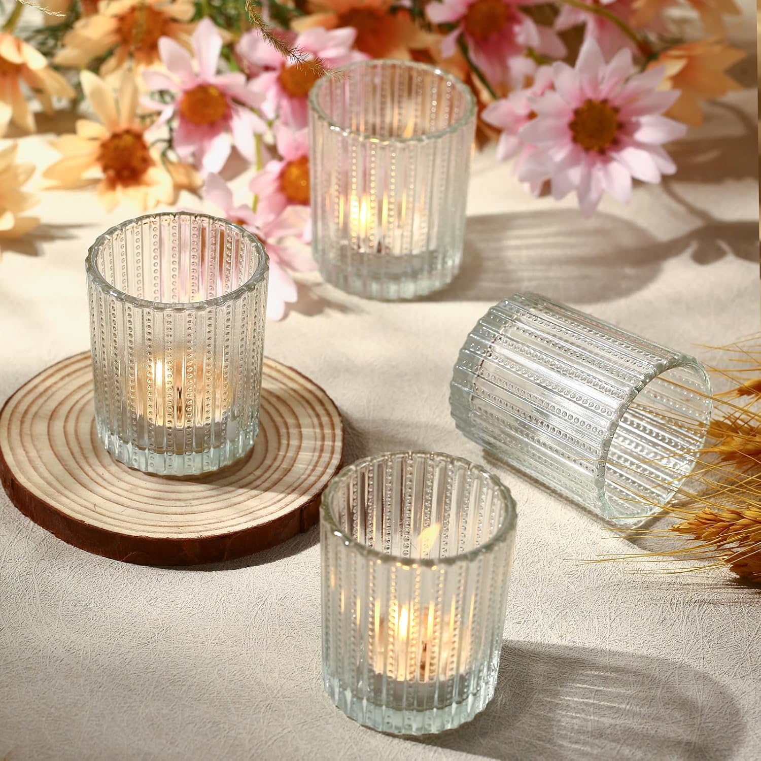 Capaniel 12 portavelas votivas de cristal, portavelas para centro de mesa, candelabros transparentes para decoración de bodas, cumpleaños,