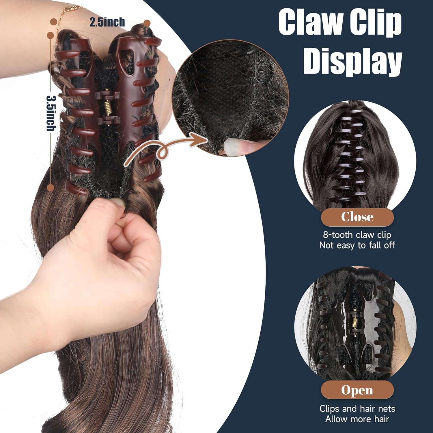 Extensión de cabello ondulado con clip de garra, de 13 pulgadas, con clip en moño desordenado, suave, natural, sintético, postizo falso para mujeres