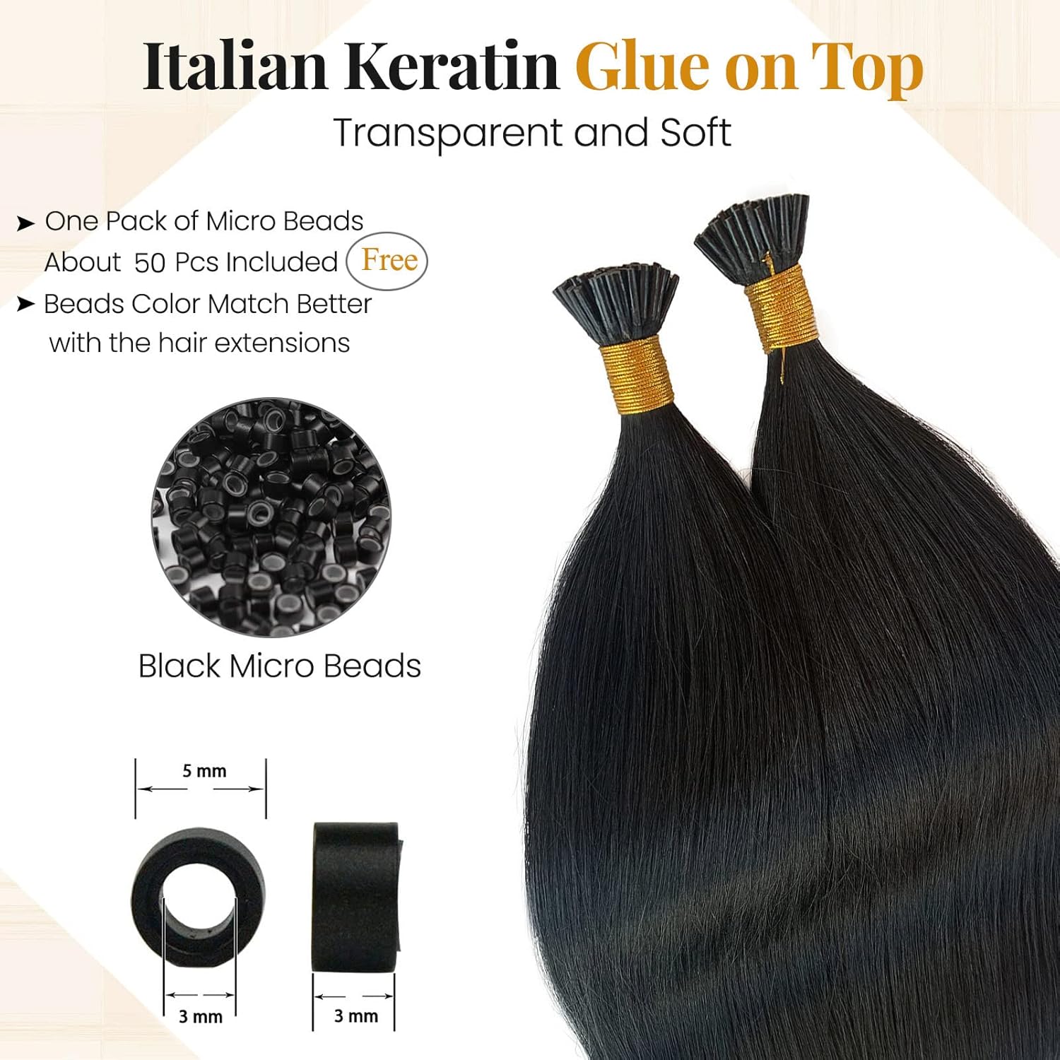Extensiones de cabello humano real con punta I Tip color negro azabache, 1.76 oz, 100 spaquete, extensiones de cabello humano para mujeres negras,