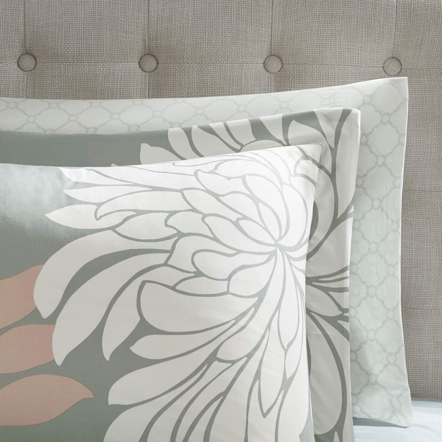 MPE10-860 – Juego de cama para todas las estaciones, con almohada decorativa a juego, tamaño matrimonial (78 x 86pulgadas), color rosado y gris