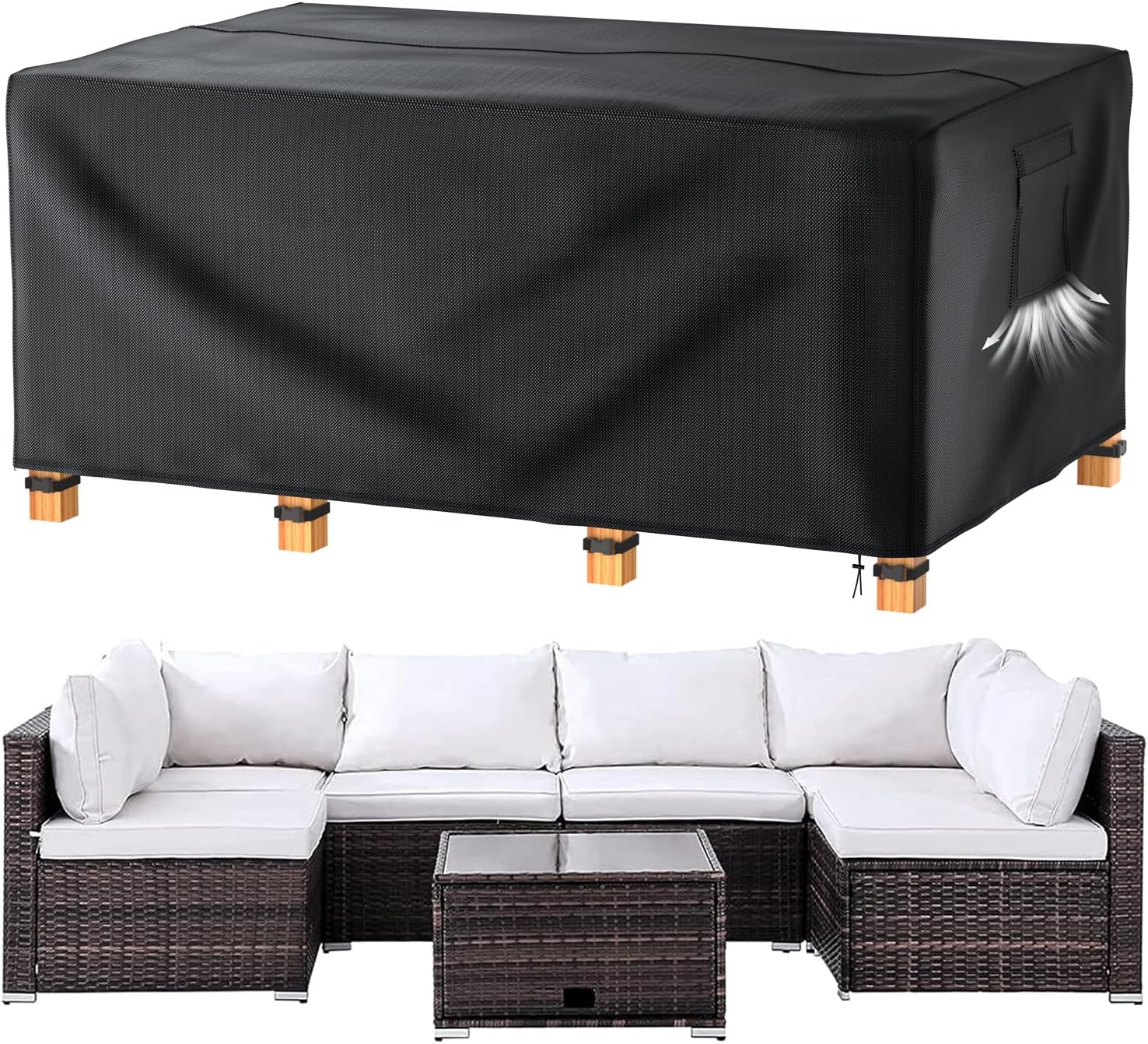 Likorlove Fundas impermeables para muebles de patio, 67 pulgadas de largo x 37 pulgadas de ancho x 28 pulgadas de alto, fundas grandes para mesa y