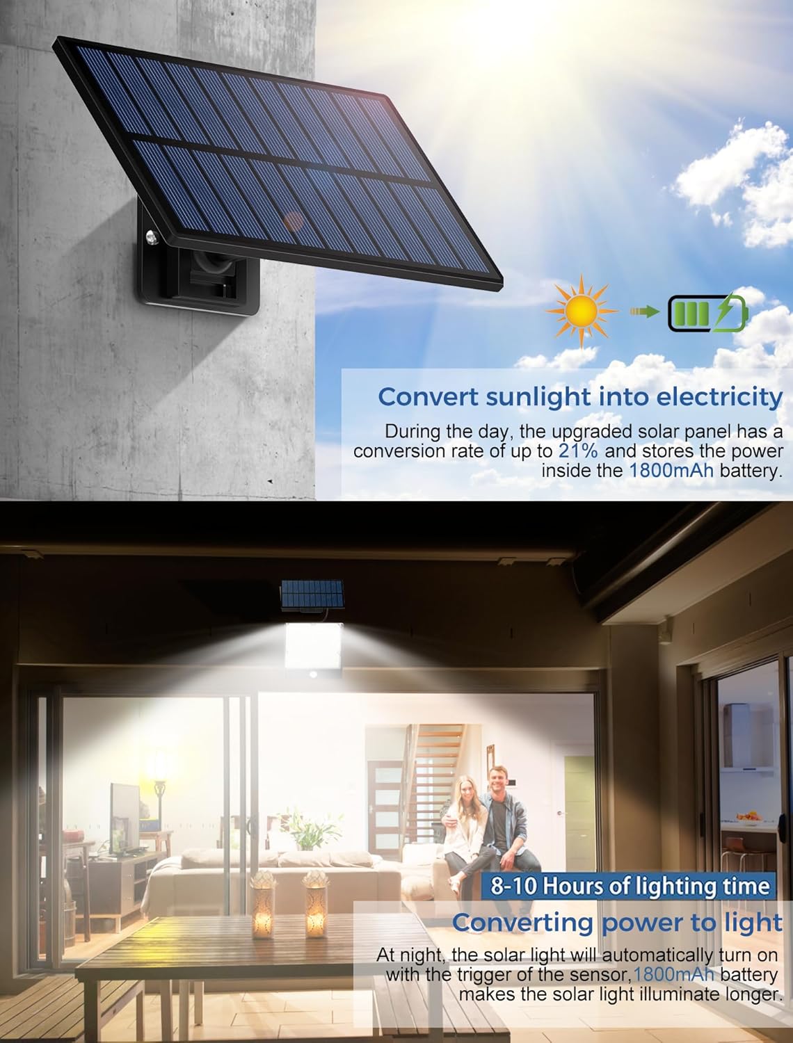 Luces solares para exteriores, 105 luces LED solares con sensor de movimiento, IP65 impermeable, ilumina tu noche para puerta delantera, cobertizo,