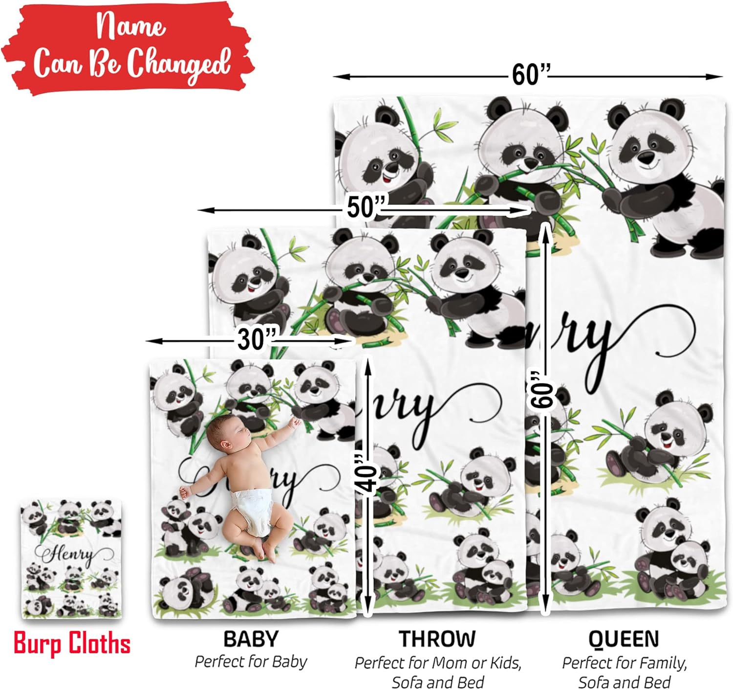 Manta de bebé panda personalizada, manta de bebé safari, manta de bebé de animales de la selva, manta de bebé bosque, manta de animal del zoológico