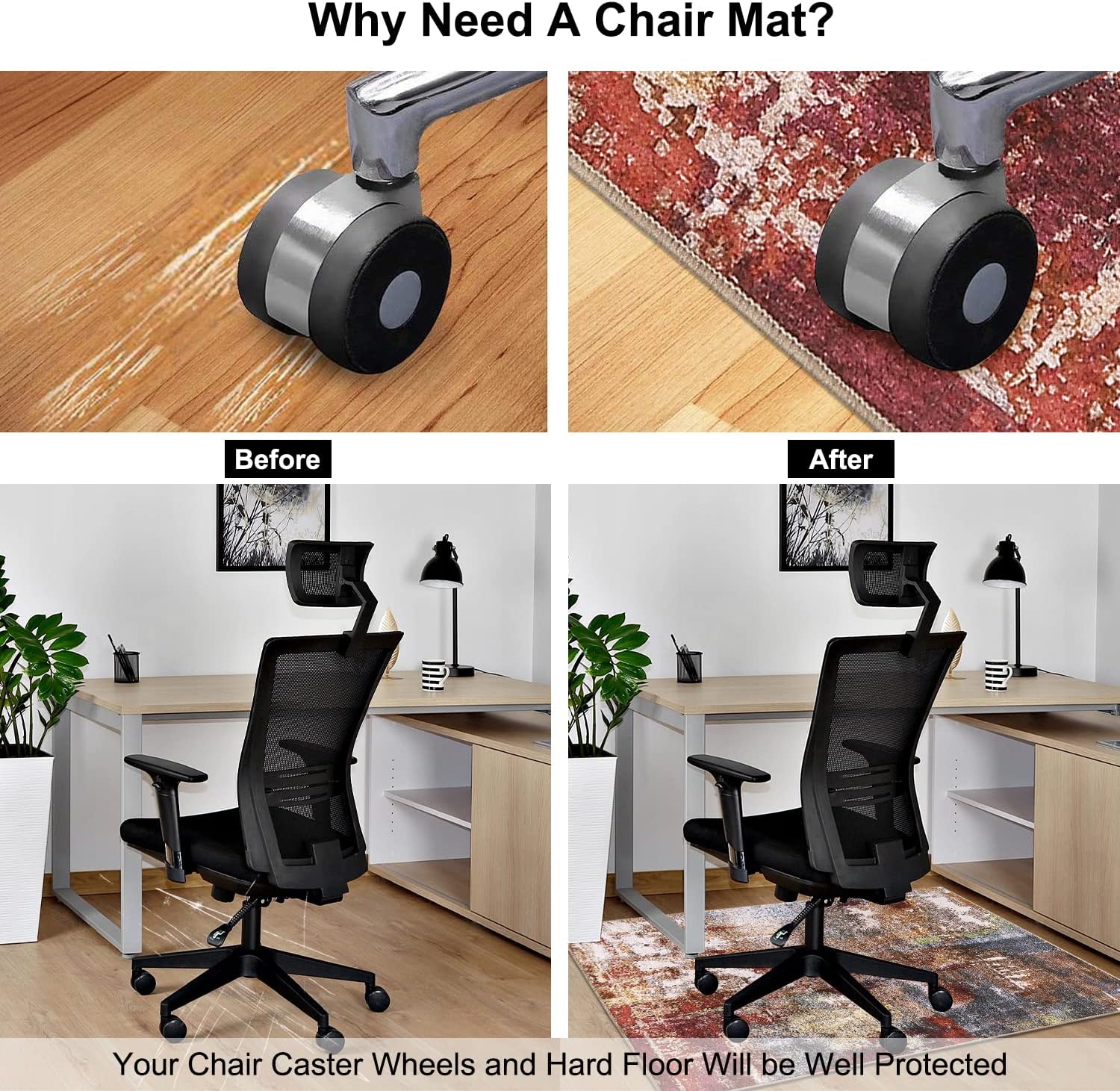 Anidaroel Tapete para silla de oficina para suelo de madera dura y azulejos, tapete de silla de computadora de 35 x 59 pulgadas para silla rodante,