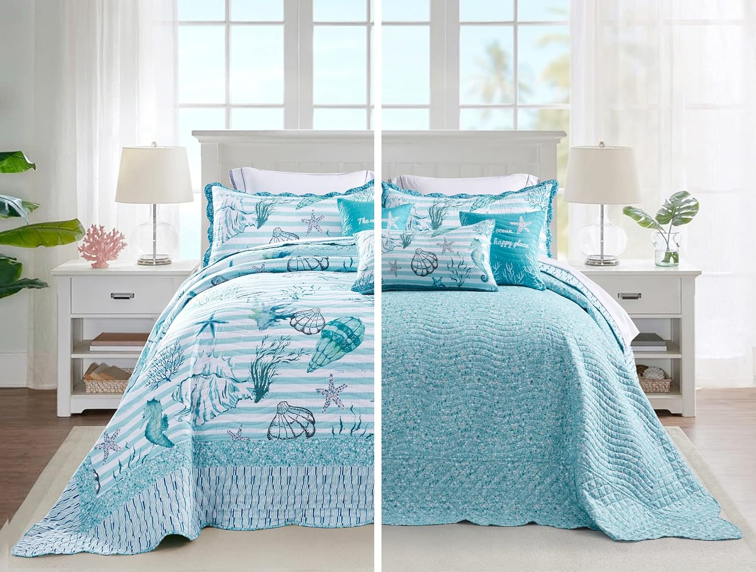 HZ & HY Coastal – Colcha extragrande extragrande de 128 x 120 pulgadas, extra ancha, ropa de cama ligera para playa, colcha náutica, costuras