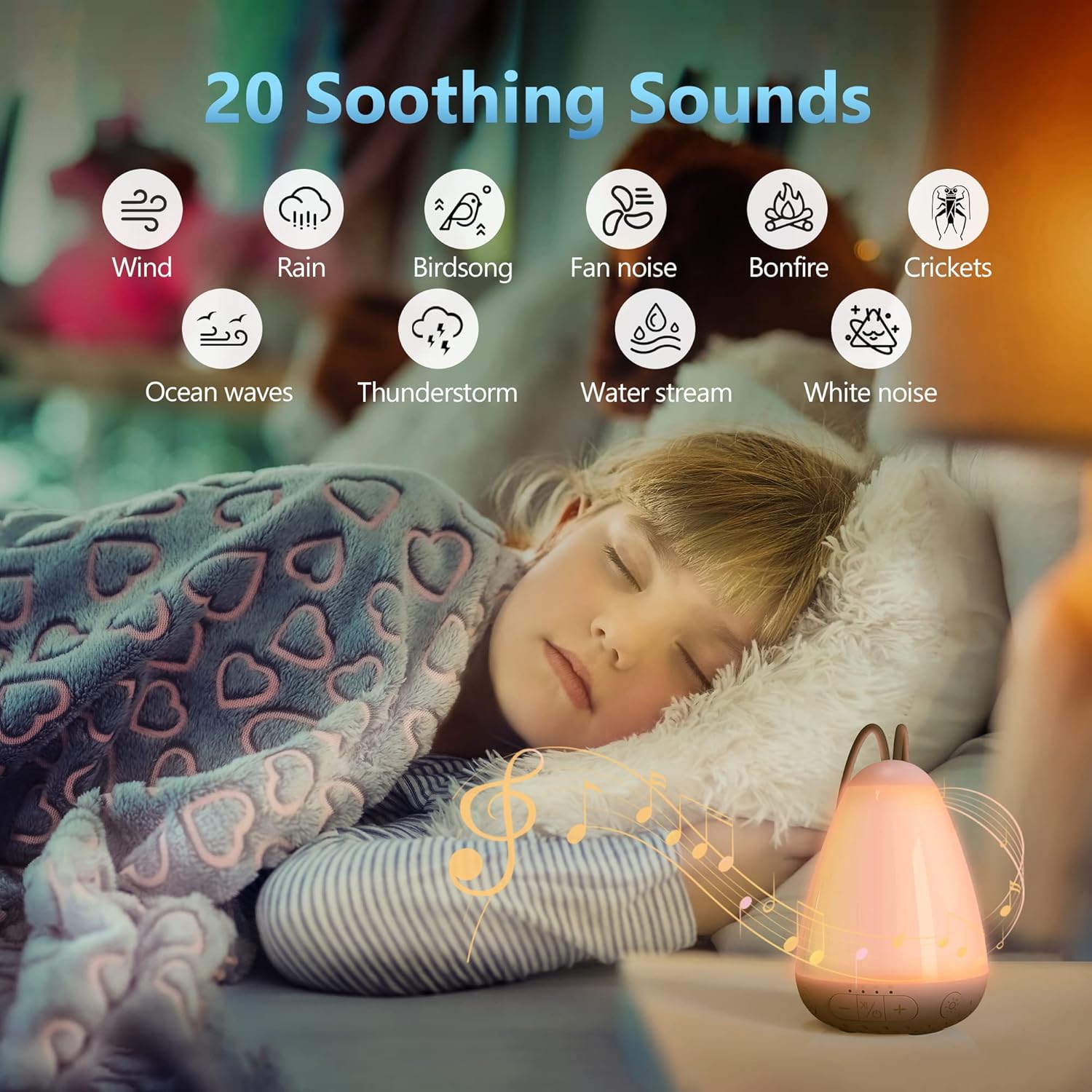 Máquina de sonido para bebés, máquina de sonido portátil para dormir con luz nocturna, ruido marrón, ruido natural, canción de cuna, máquina de