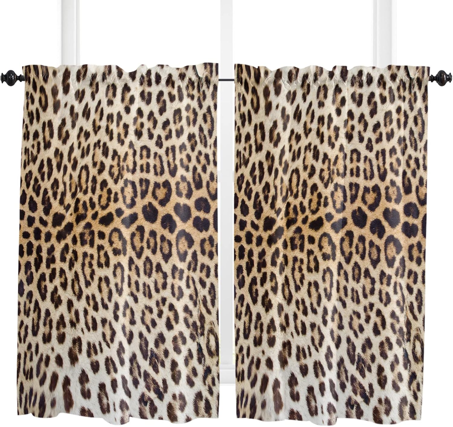 Cortinas con estampado de leopardo para cocina, cenefa de ventana con bolsillo para barra, cortinas cortas filtrantes de luz, 2 paneles con textura