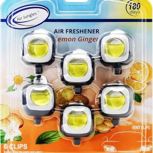 Air Jungles Clip para ambientador de automóvil con aroma a jengibre y limón, 6 clips de ventilación para ambientador, 0.1 fl oz cada uno, Air Jungles Clip para ambientador de automóvil con aroma a jengibre y limón, 6 clips de ventilación para ambientador, 0.1 fl oz cada uno,