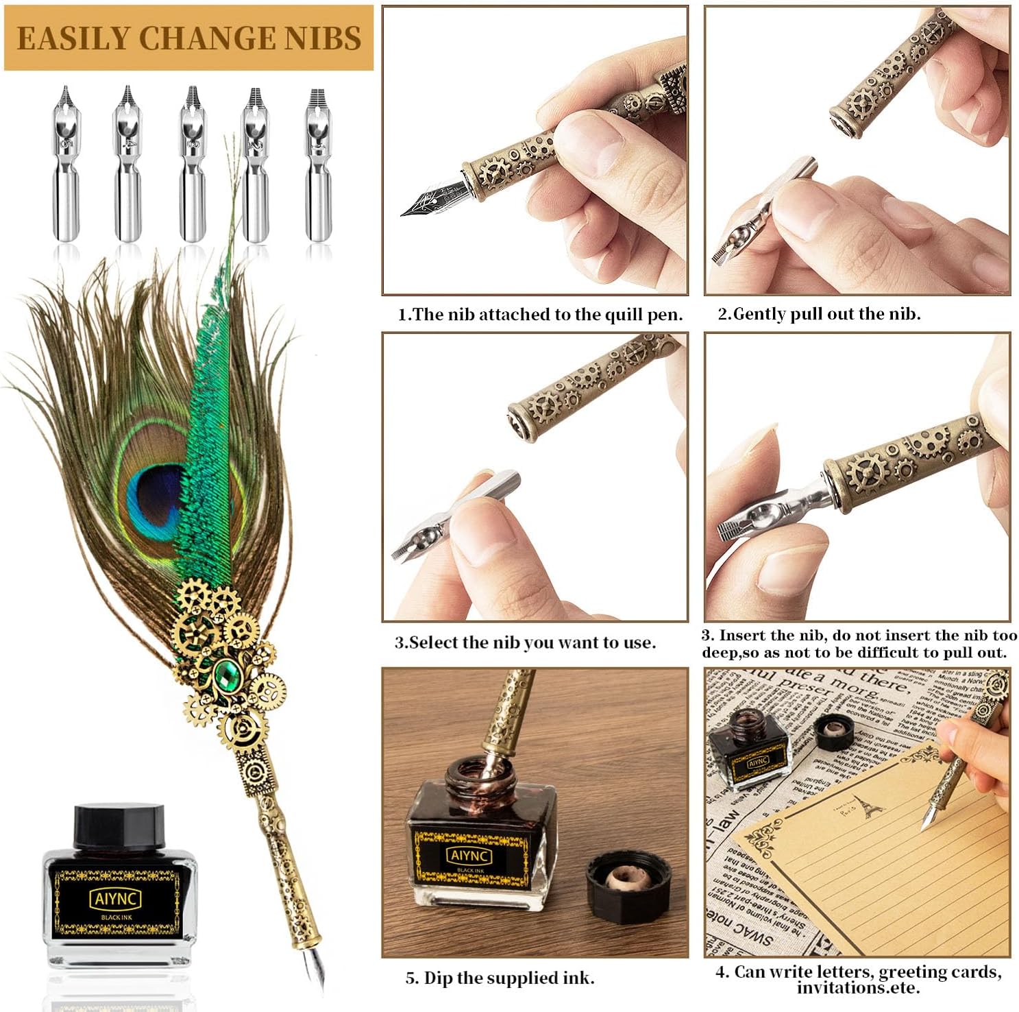 Juego de tinta de pluma, con kit de sellos de cera para cuaderno, juego de caligrafía de plumas, regalos para el día de San Valentín para amantes de
