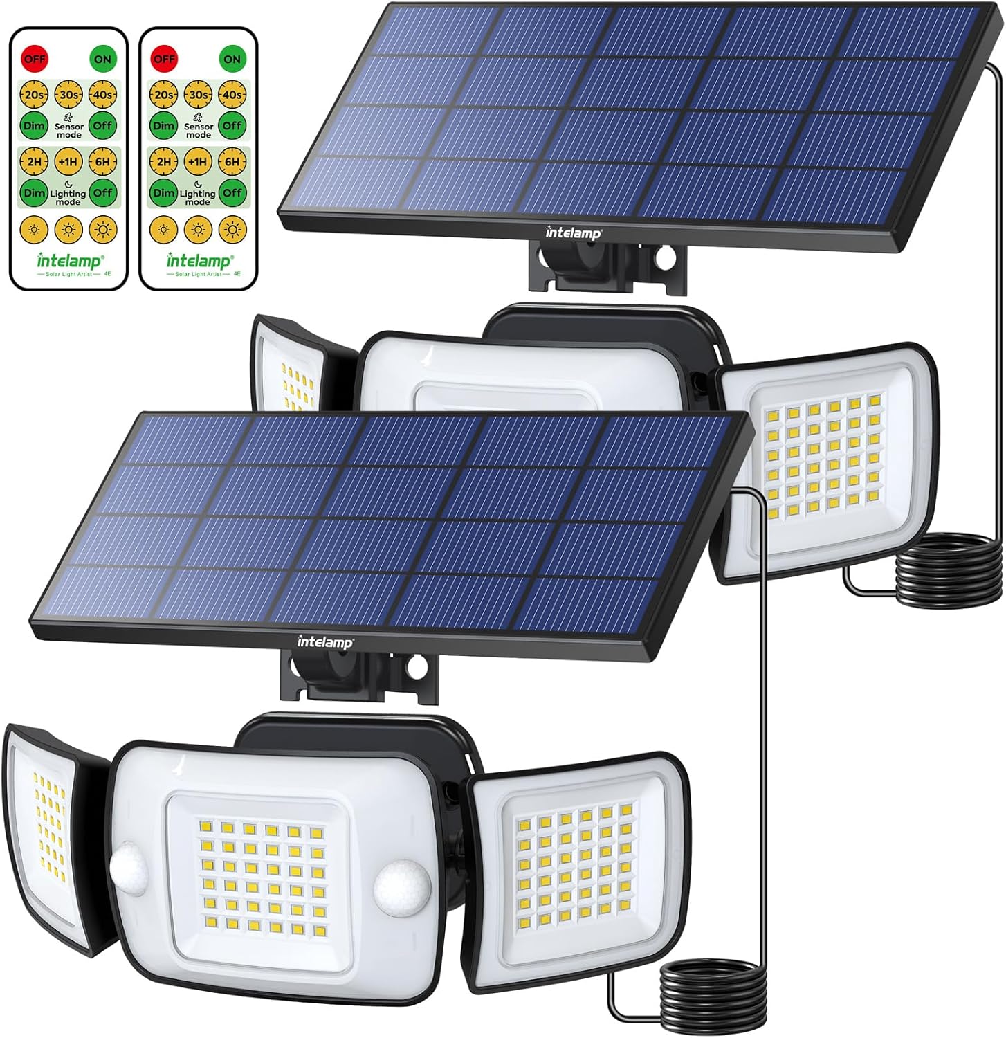 intelamp Luces solares impermeables para exteriores con control remoto, 6000mAh 1200LM luz solar con sensor de movimiento para exteriores, luces