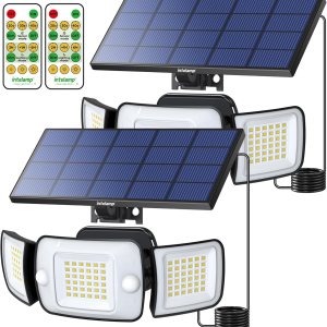 intelamp Luces solares impermeables para exteriores con control remoto, 6000mAh 1200LM luz solar con sensor de movimiento para exteriores, luces intelamp Luces solares impermeables para exteriores con control remoto, 6000mAh 1200LM luz solar con sensor de movimiento para exteriores, luces