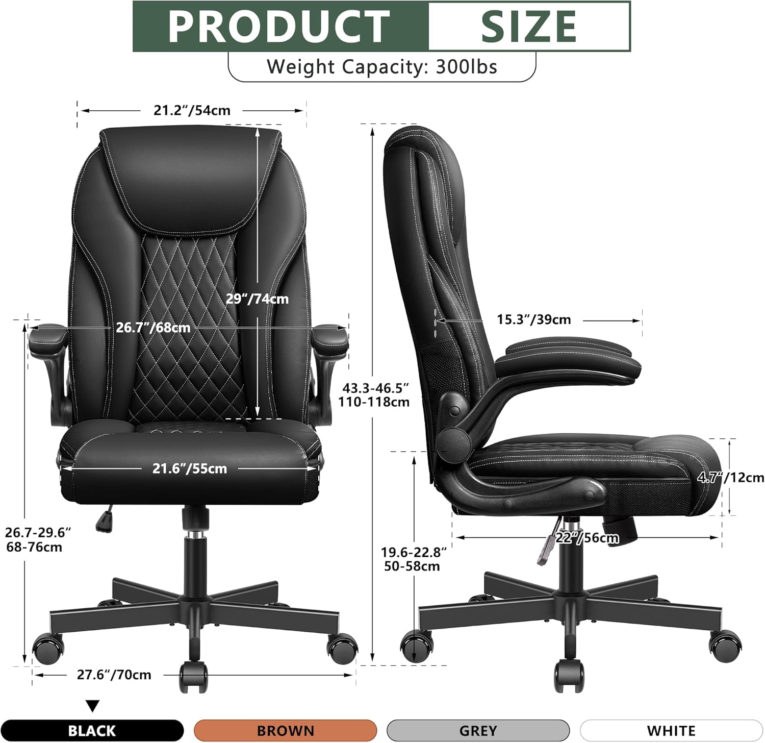 BestEra Silla de oficina ejecutiva ergonómica de cuero, silla ancha de oficina en casa con brazo abatible ajustable, silla de escritorio para