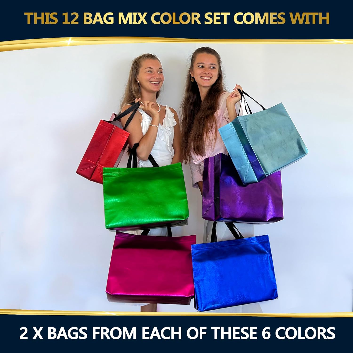 Nush Nush Bolsas de regalo de colores mixtos de tamaño extra grande  Juego de 12 bolsas de regalo reutilizables de seis colores vibrantes con