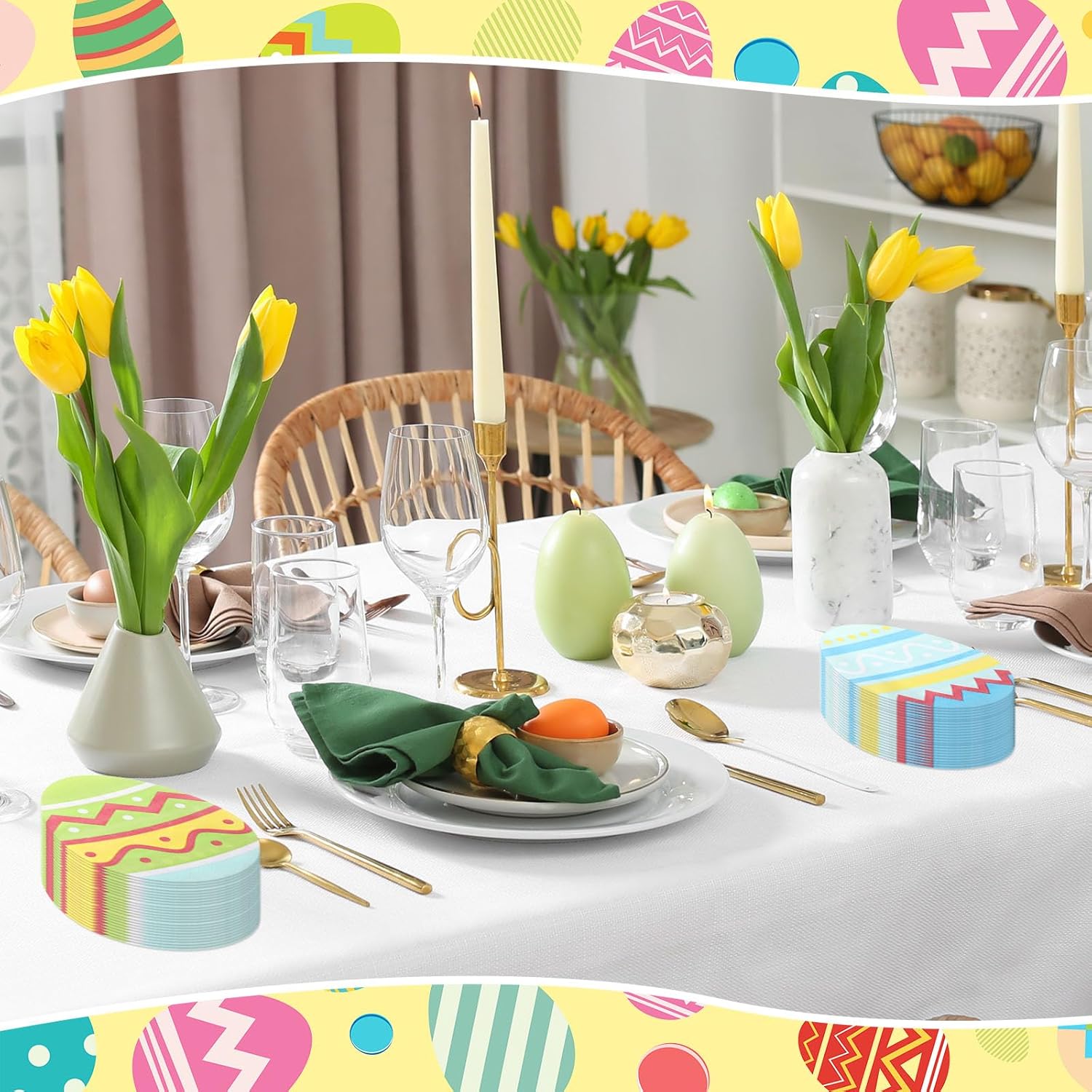Honoson 100 servilletas de Pascua a granel huevos de Pascua desechables servilletas de papel para caza de huevos de cóctel, toallas de mano de papel