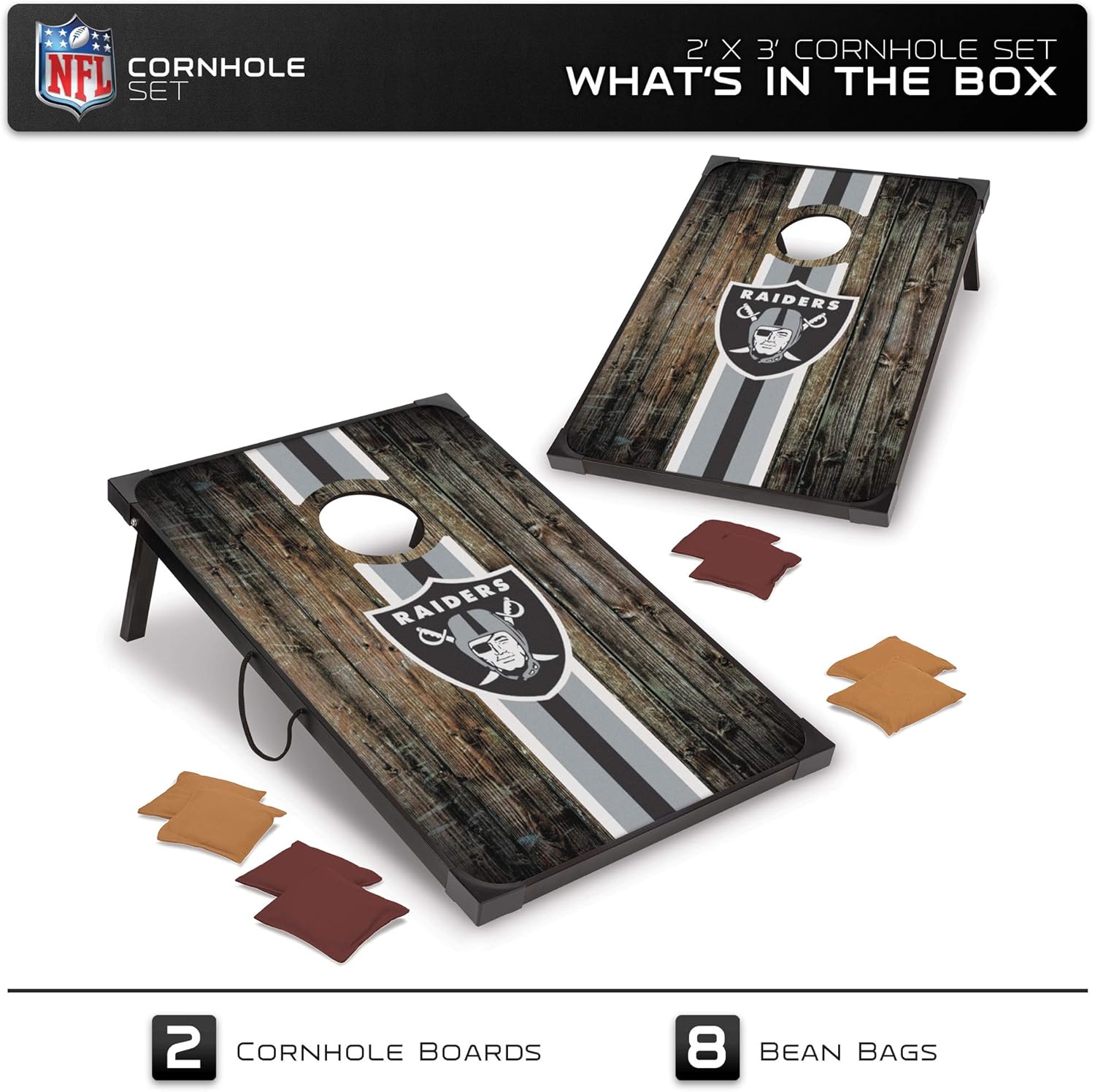 Wild Sports – Set para jugar al cornhole (meter sacos pequeños en un agujero) con tablero de MDF de 2 x 3 pies y 8 sacos con frijoles, diseño de la