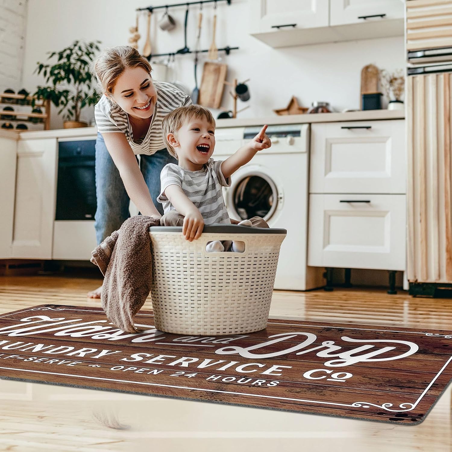 KOZYFLY Alfombra antideslizante de 20 x 60 pulgadas, alfombra de lavandería, alfombra de cocina, lavable, impermeable, alfombra de piso para