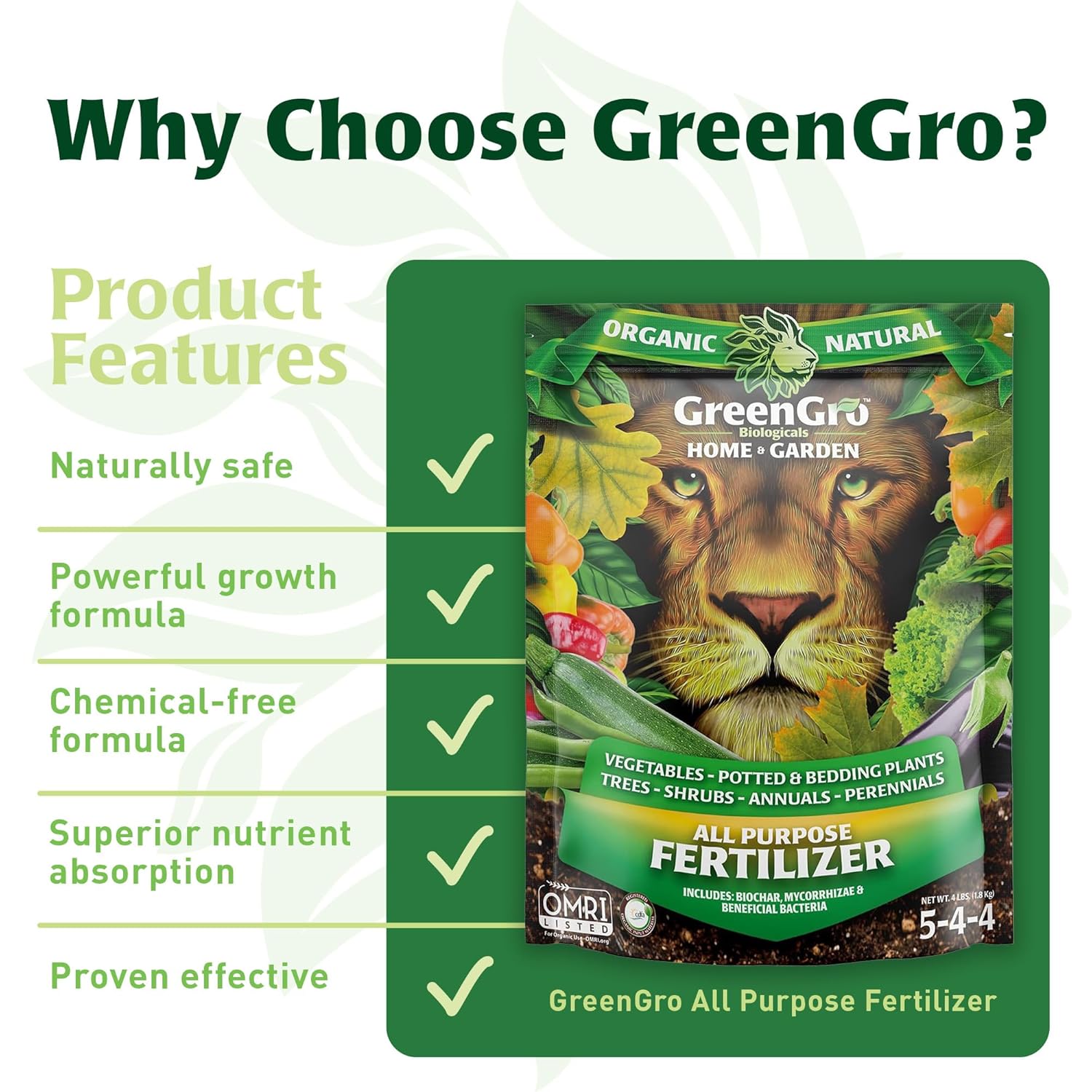 GreenGro Fertilizante orgánico multiusos  Alimento para plantas de interior y exteriorIdeal para huertos y plantas de interiorNutrientes avanzados